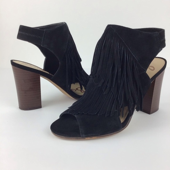 Sam Edelman Black Suede Elaine Fringe Sandal l 6 - Picture 1 of 8